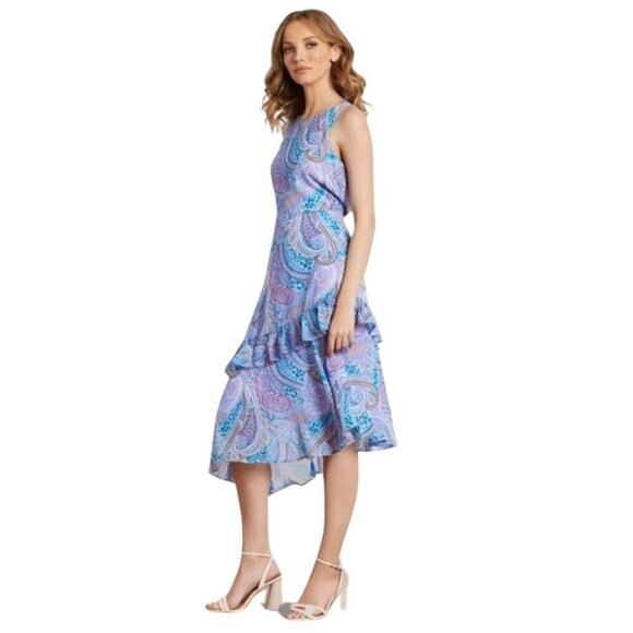 NWT Sam Edelman Summer Paisley Ruffled Midi | Blue Multi Asymmetrical Hem | Sz 4 - Picture 11 of 15